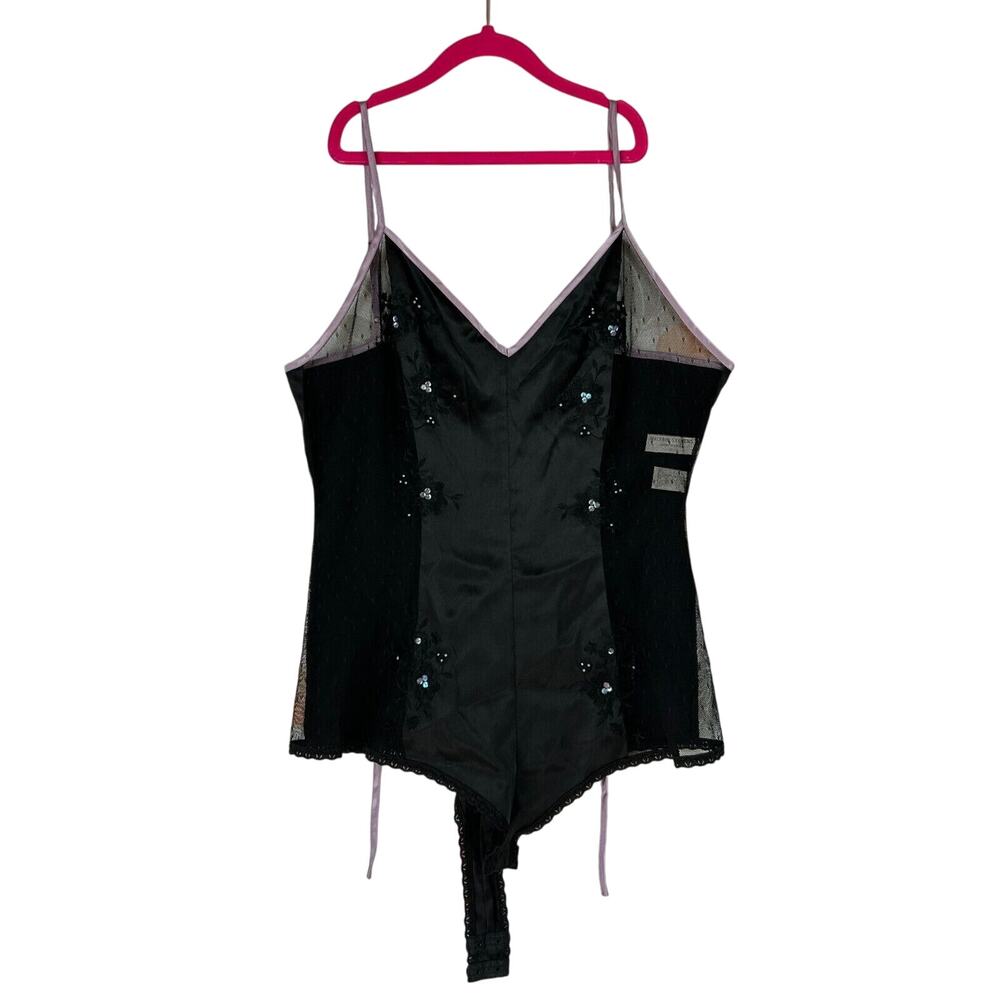 Valerie‎ Stevens Negligee Womens Small Black Pink Sleeveless Floral V Neck Lace